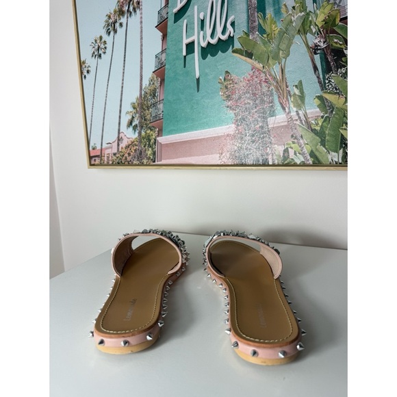 Lemonade Pink Silver Studded Spiked Open Toe Flat Slide Sandals Slip On Shoes 11 - Picture 5 of 7